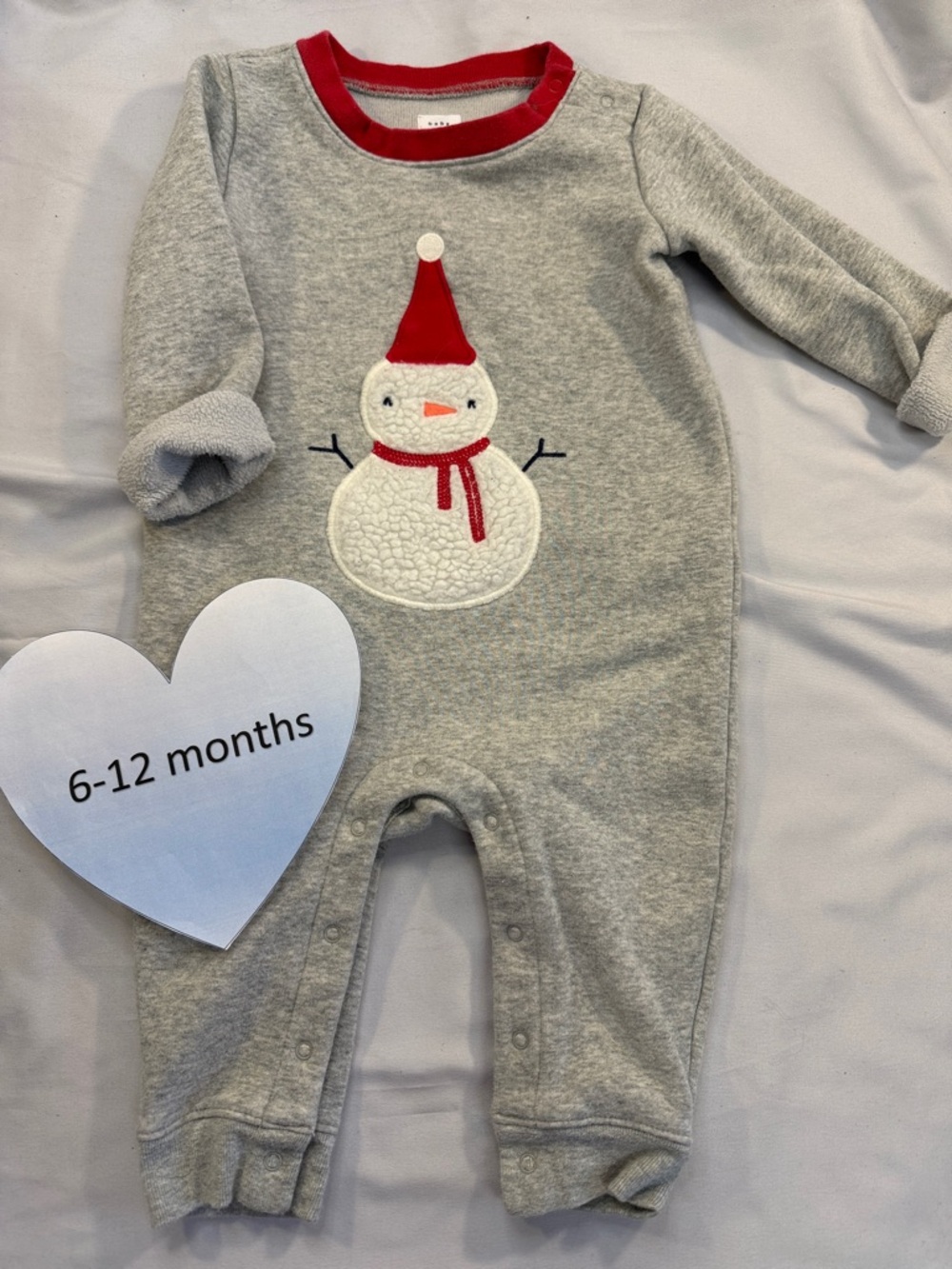 GAP - plush lined sleeper/one  piece snowman outfit. Size 6-12 months